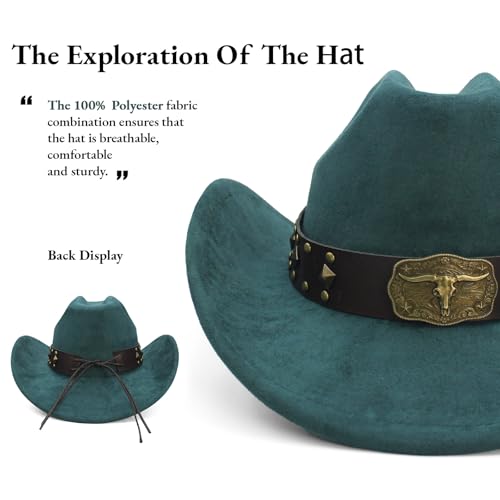 LIDHAY Cowboy Hat for Women Men with Shapeable Wide Brim Western Suede Hat for Cowboys and Cowgirls - color: Dark Green