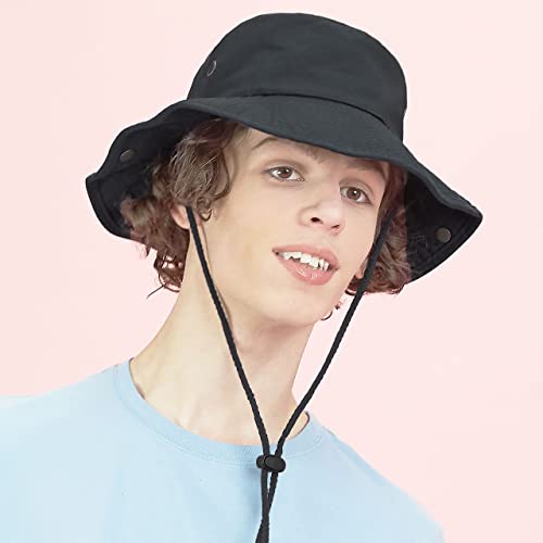 The Hat Depot Cotton Stone-Washed Safari Wide Brim Foldable Double-Sided Sun Boonie Bucket Hat - color: 2. Cotton - Charcoal, size: Large-X-Large