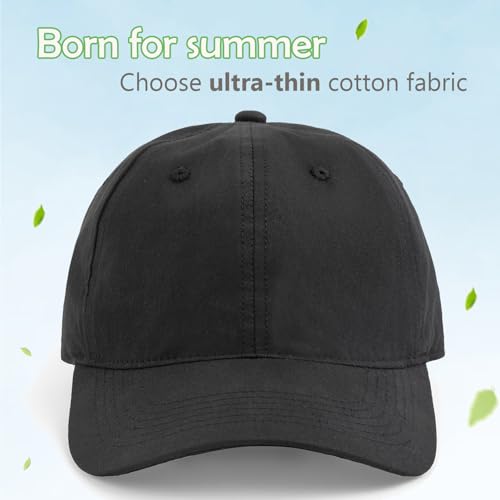 Hot Summer Baseball Cap, 35% Thinner Cotton Dad Hat Lightweight - color: Black