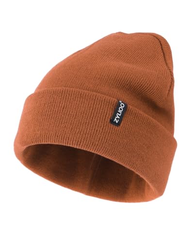 Zylioo XXL Beanie for Men,Big Head Winter Knit Hat,Stretch Warm Skull Cap - color: Caramel, size: X-Small-Small