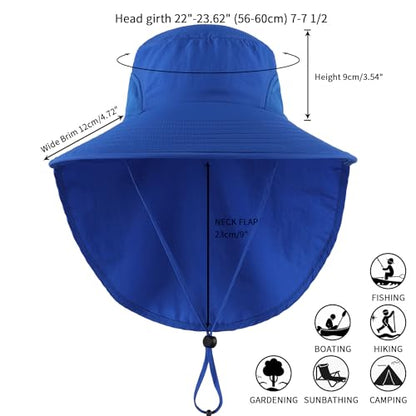 Home Prefer Outdoor UPF50+ Sun Hat Wide Brim Mesh Fishing Hat with Neck Flap - color: Bright Blue