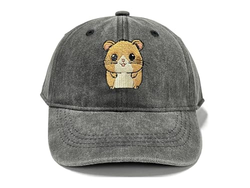 Adjustable Embroidery Animal Baseball Hat for Kid Toddler Child - color: Hamster (Washed Black)