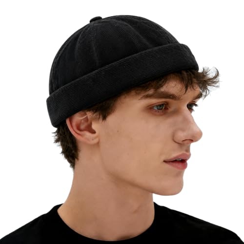 Unisex Stylish Rolled Cuff Skull Cap Adjustable Brimless Hat - color: Black