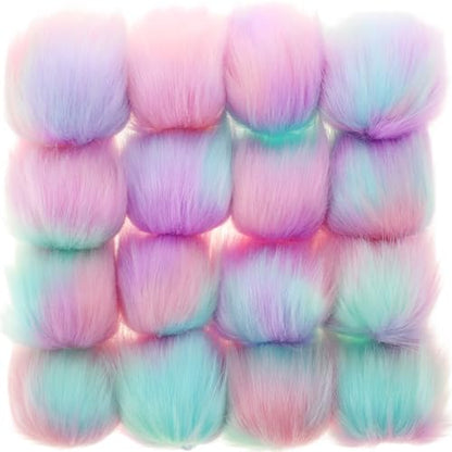 Tatuo 16 Pcs Faux Fur Pom Poms for Hats, Light Rainbow - color: Light Rainbow