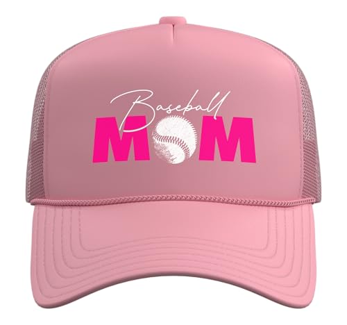 Baseball Mom Trucker Hat with Adjustable Mesh Back - color: Pink