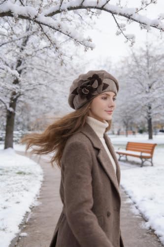 Lady French Beret 100% Wool Beret Chic Beanie Winter Hat HY023 - color: Brown