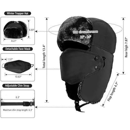 TZ Promise Unisex Winter Trapper Russian Hats with Face Mask Earflaps Faux Fur Outdoor