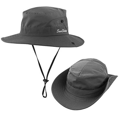 IYEBRAO 2 Pack Womens Ponytail Sun Hat UV Protection Bucket Hats Foldable Wide Brim Summer Boonie Beach Cap Fishing Hiking… - color: Pink & Grey
