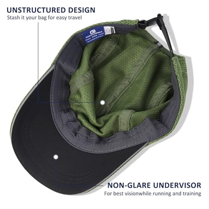 GADIEMKENSD Women's Race Day Running Cap Performance Mesh Hat - Excellent Ventilation, Lightweight, Reflective Safety - color: Dark Green