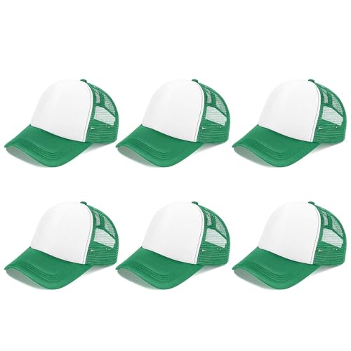 Trucker Hats Bulk Blank Mesh Sublimation Blank Hats Adjustable Baseball Caps Hats for Men and Women - color: 6pcs Green and White Hat