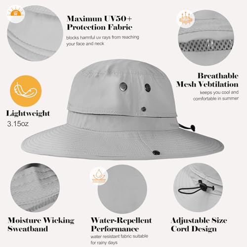 XL/XXL Oversized Sun Hat for Men Women, UPF 50+ Wide Brim Bucket Hat - color: Light Gray, size: Medium-Large
