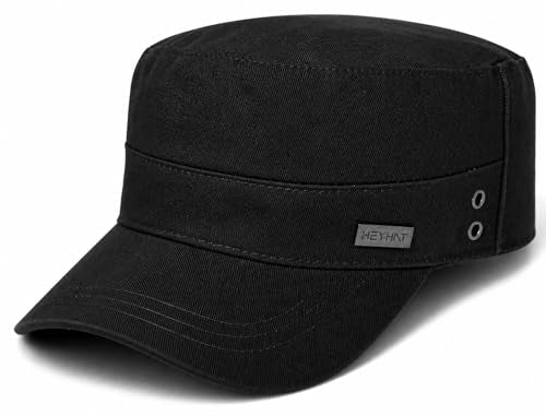Unisex Flat Top Military Cadet Cap Outdoor Sun Hat - color: Square Label Black