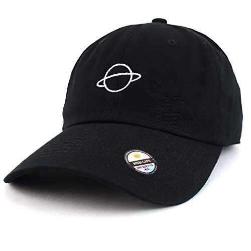 Trendy Apparel Shop Planet Embroidered Low Profile Soft Cotton Dad Hat Cap - color: Black