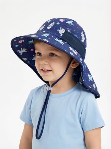icolor Kids Sun Hat UPF50+ Sun Protection Bucket Hat Toddler Summer Beach Play Hats with Neck Flap for Girl Boy Ages 3~10 - color: Animal Space Adventure