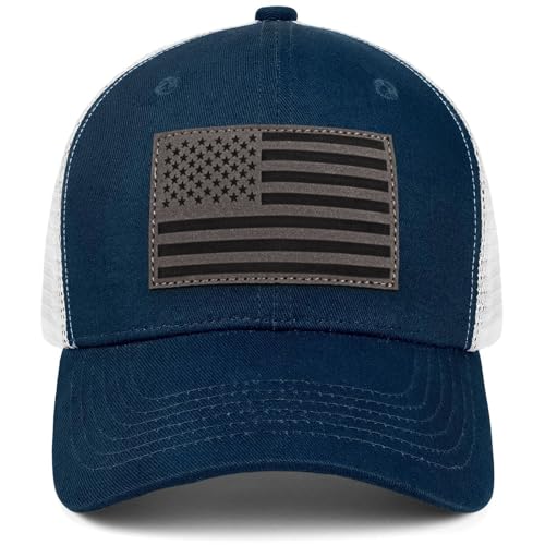 American Flag Trucker Hat - Snapback Hats for Men Women Baseball Cap - Breathable Mesh & Adjustable Fit for Casual Wear - color: Navy Blue-1