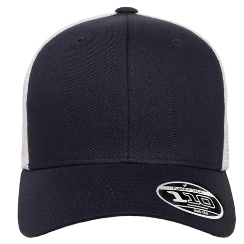 Flexfit 110M Trucker Mid-Profile Mesh Back Snapback Cap - color: Navy/White