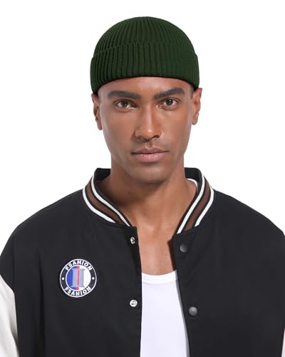 Short Fisherman Beanie for Men Women Wool Fleece Lined Winter Hat - color: 1pcs-army Green