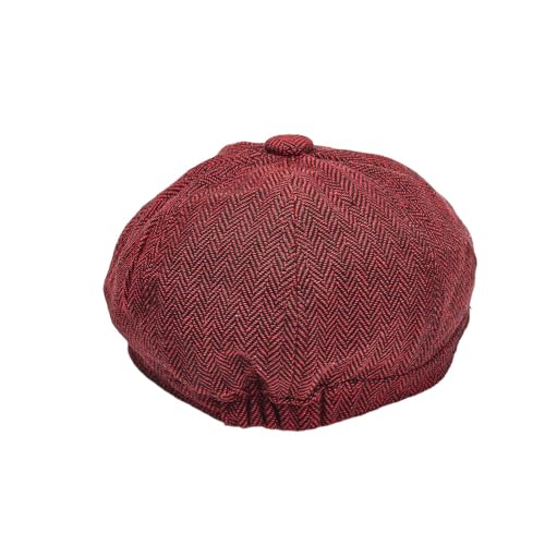 Gatsby Newsboy Hat Men Women Classic Herringbone 8 Panel Trendy Tweeb Flat Cap - color: Burgundy