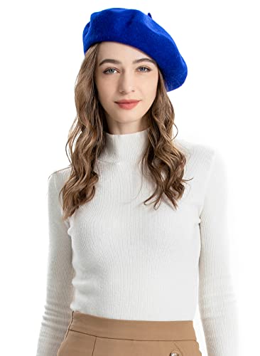 ZLYC Wool French Beret Hat Solid Color Classic Artist Cap for Women - color: Fantasy Blue