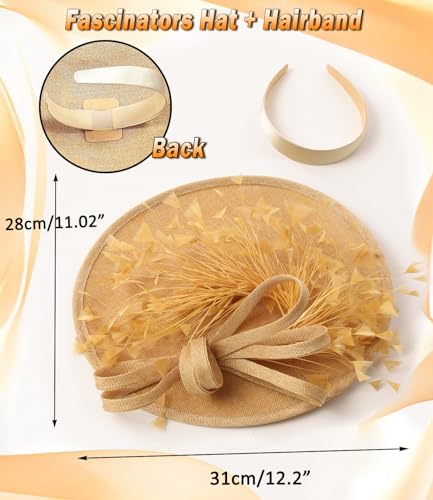Unpifolov Fascinators Hats Elegant Women Flower Mesh Feathers Wedding Cocktail Bride Headband for Derby Hat Tea Party - color: Khaki