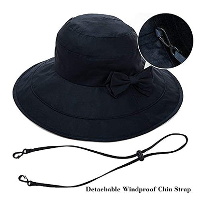 Comhats Packable Summer Cotton Sun Hat Bucket for Women UV Protection Wide Brim Beach Gardening Travel 54-64CM - color: Black, size: Medium