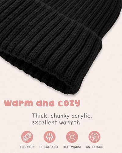 LiuSuper Kids Winter Hat, Girls Beanies 7-14, Satin Lined Beanie for Girls, Pom Pom Silk Lined Cuffed Beanie - color: Rose