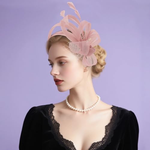 Fascinators Hats for Women, Fascinator Headband Tea Party Hat - color: Pink