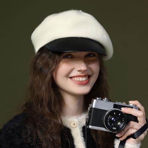 Women Classic Wool Blend Berets Elegant Flat Beret Caps Retro Peaked Cap Hats Autumn Winter Hat Solid Color - color: Beige