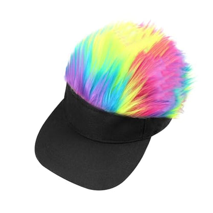 Mens Novelty Sun Visor Beach Hat Short Hair Wigs UV Protection Adjustable Golf Dad Cap Funny Hip Hop Rave Party Trucker Hat - color: Black & Colorful
