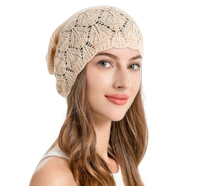 ZLYC Crochet Slouchy Beanie for Women Soft Lightweight Skull Cap - color: Solid Beige