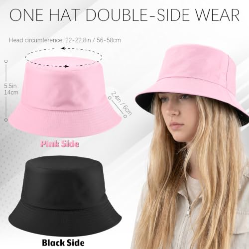 Bucket Hat for Women Men, Summer Sun Hats Foldable Reversible Fishing Hat Beach Hats for Outdoor Hiking Travel - color: Pink/Black