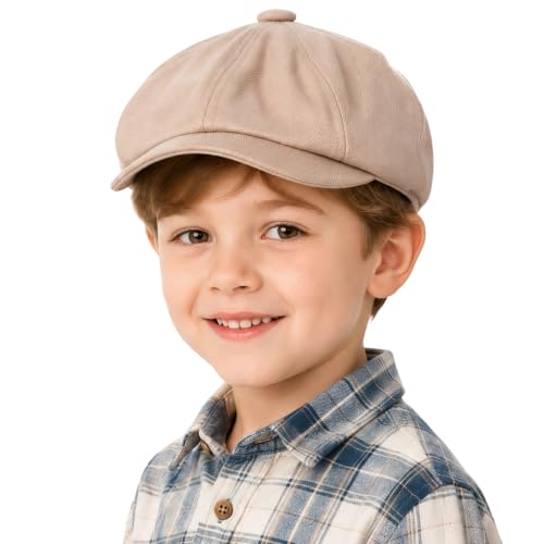 Kids Boys Vintage-Newsboy-Cap 8-Panel Beret Cabbie Hat for Toddler Boys Girls Pageboy - color: Beige