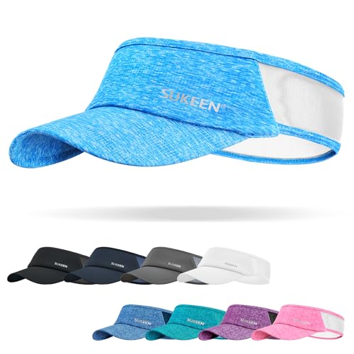 Sukeen Sports Sun Visor Men Women Lightweight Portable Cooling Stretchy Visor Hat for Running, Golf, Daily Wear - color: Light Blue
