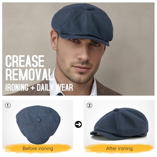 BOTVELA Men's Newsboy Gatsby Hat Cotton Cabbie Cap - color: Navy, size: 7 3/4