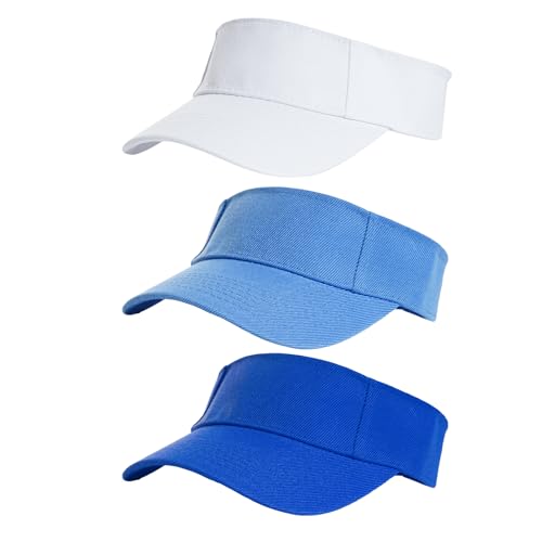 Yookat 3 Pack Visor Sun Hat Adjustable Sun Visor Caps Golf Tennis Visor Hat for Sports Girls Boys Outdoor - color: White, Blue, Light Blue