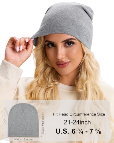 vidsel 100% Cotton Slouchy Beanie for Women Men, Thin Beanies Winter Hat - color: Light Gray
