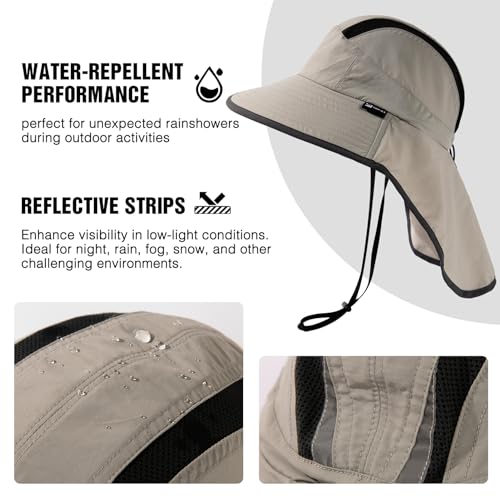 TOP-EX Wide Brim Sun Hat for Men Women with Neck Flap & Sunglass Lock - color: Light Grey, size: Large-X-Large