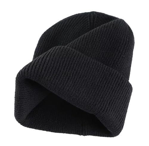 Connectyle Thick Cuffed Beanie for Men & Women Double Layer Knit Winter Hat Acrylic Watch Hat Warm Stocking Skull Cap - color: Black