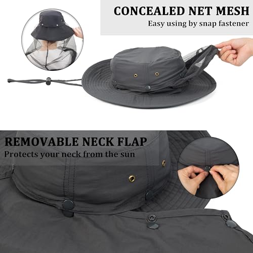 Palmyth Head Net Hat, Sun Hat Safari Hat - color: Charcoal