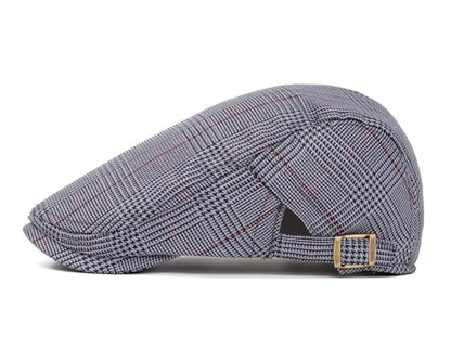 Cotton Newsboy Cap,Breathable Ivy Gatsby Cabbie Beret Hat for Men's Women Driving Hunting Golf - color: Checkered Light Grey