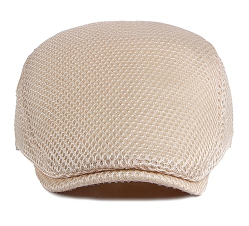 DIYDECAL Mens Breathable Mesh Summer Hat Adjustable Newsboy Beret Ivy Cap Cabbie Flat Cap - color: Beige