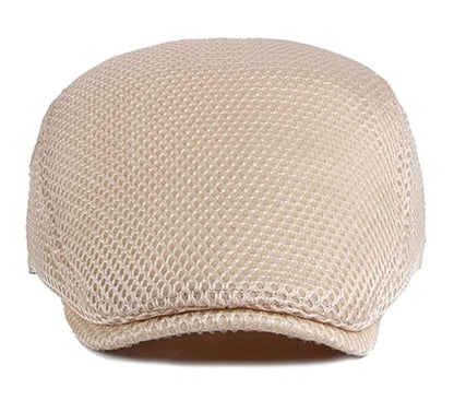 DIYDECAL Mens Breathable Mesh Summer Hat Adjustable Newsboy Beret Ivy Cap Cabbie Flat Cap - color: Beige