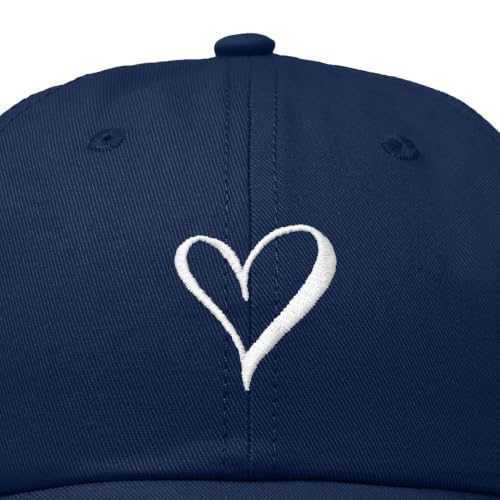 Hand Drawn Heart Hat Womens Embroidered Baseball Cap - color: Navy Blue