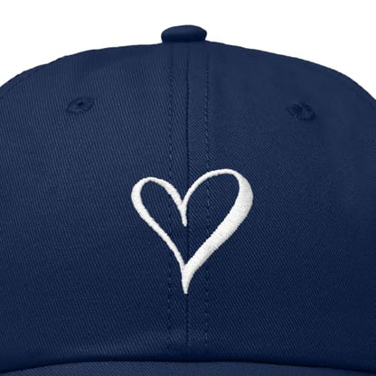 Hand Drawn Heart Hat Womens Embroidered Baseball Cap - color: Navy Blue