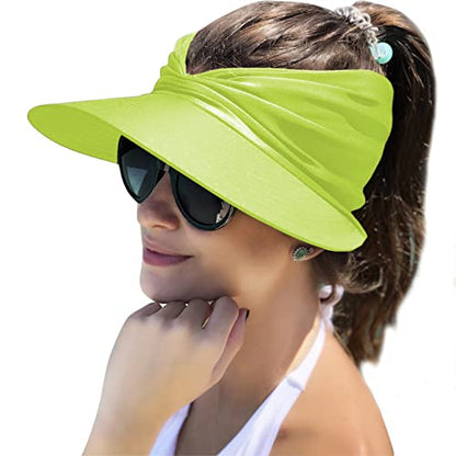 Muryobao Womens Sun Visor Hat Wide Brim Summer UPF 50+ UV Protection Beach Sport Cap - color: Neon Yellow