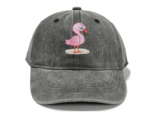 Adjustable Embroidery Animal Baseball Hat for Kid Toddler Child - color: Flamingo (Washed Black)