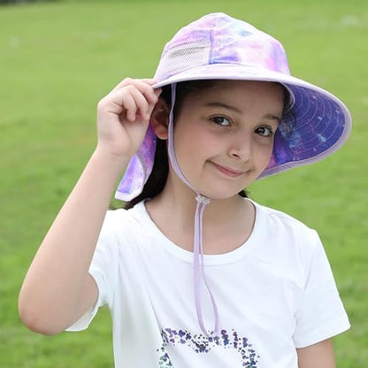icolor Kids Sun Hat UPF50+ Sun Protection Bucket Hat Toddler Summer Beach Play Hats with Neck Flap for Girl Boy Ages 3~10 - color: Pinkgalaxy