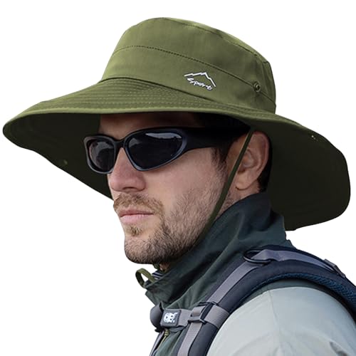 Cooling Sun Hat for Men Women,Wide Brim Bucket Hat Foldable Boonie Hat for Fishing Hiking Garden Safari Beach - color: Army Green