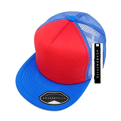 Quality 5 Panel High Crown Trucker Foam Mesh Hat Snapback Men Women Unisex Waterproof Blank Cap #2070 - color: Red / Royal