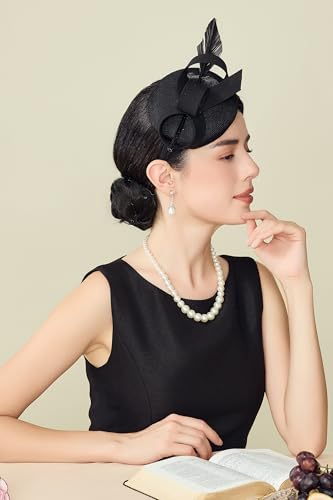 BABEYOND Fascinators Hats for Women Pillbox Feather Derby Tea Party Hat - color: Black